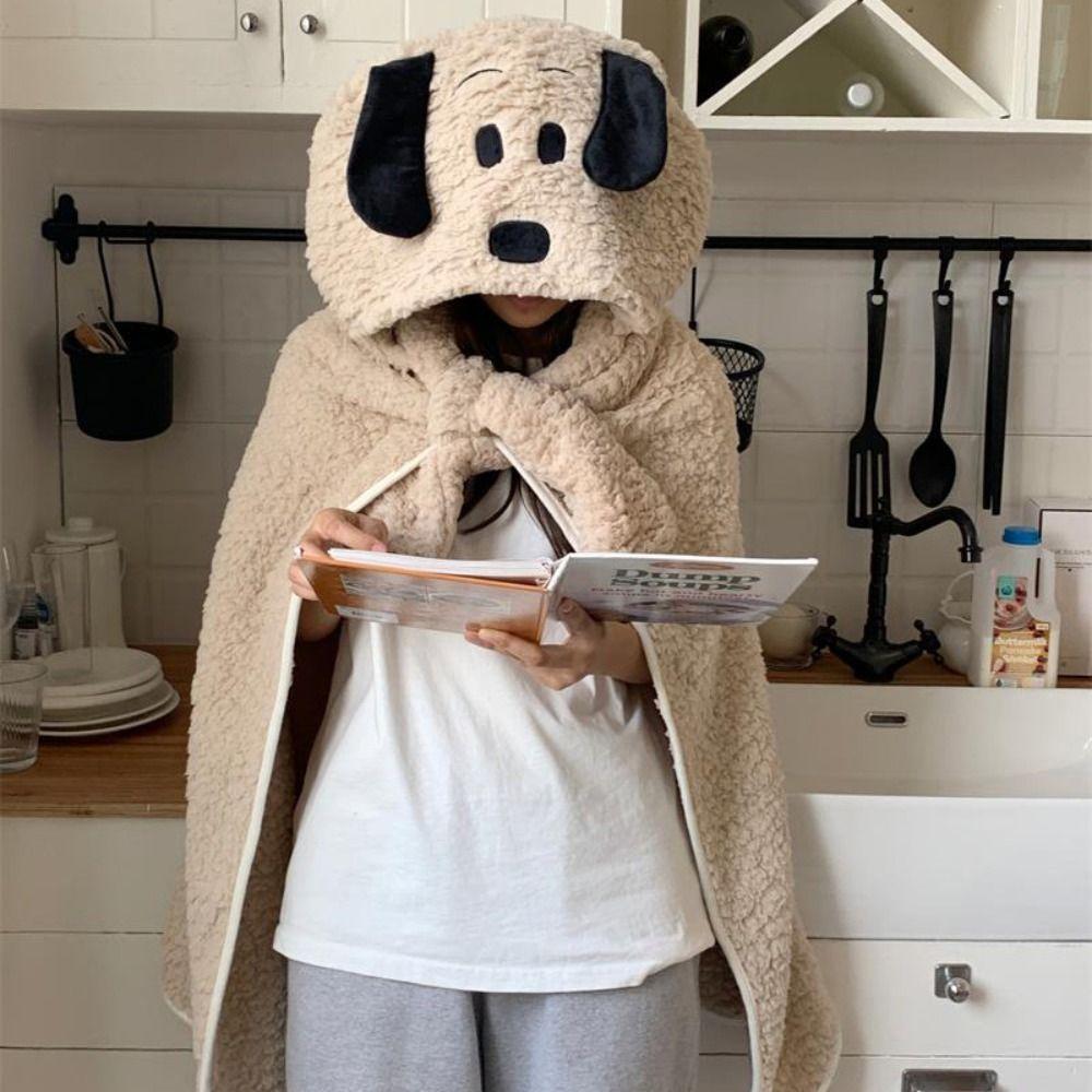 Winter Kawaii Bear Hooded Blanket Fleece Material Soft Blanket Shawl Throw Blanket Keep Warm Hooded Cloak Office Use