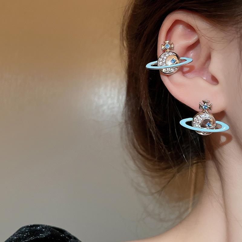 Модные серьги Сатурн с цирконием, женские трендовые элегантные цепочки на ключицы для девочек Y2k, ювелирные аксессуары, подарочные наборы