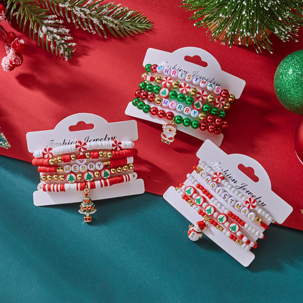 Trendy Christmas Theme Beaded Bracelet for Women Unisex Polymer Clay Xmas Tree Cute Party Creative Party Gift Charming Jewelry