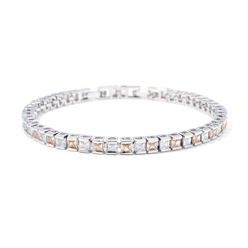 Принцесса Фанг Постепенное изменение цвета Драгоценный камень Радуга Полный бриллиант Цепь Платиновый цвет Сапфир Циркон Темпераментный Браслет Женский