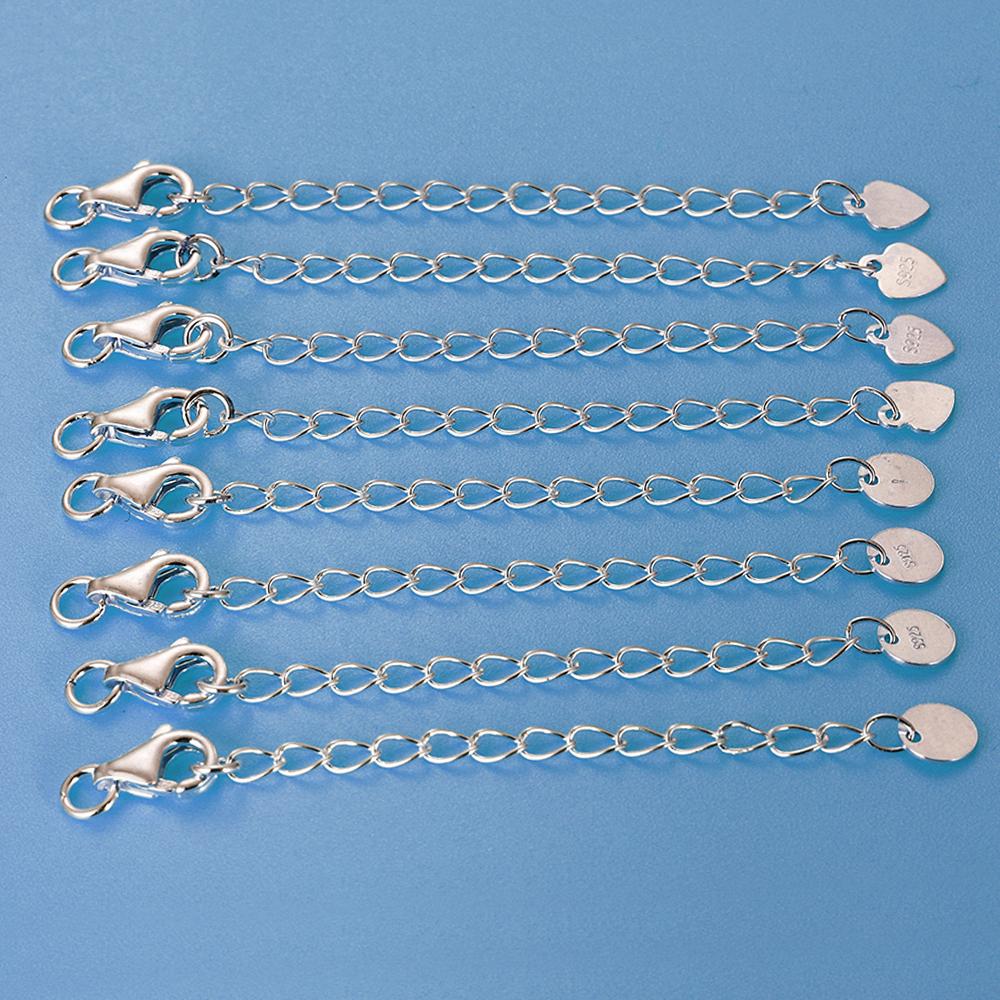 2pcs 100% 925 Sterling Silver Extension Chains With Heart Round Tag Lobster Clasps for Necklace Bracelets Jewelry Findings DIY