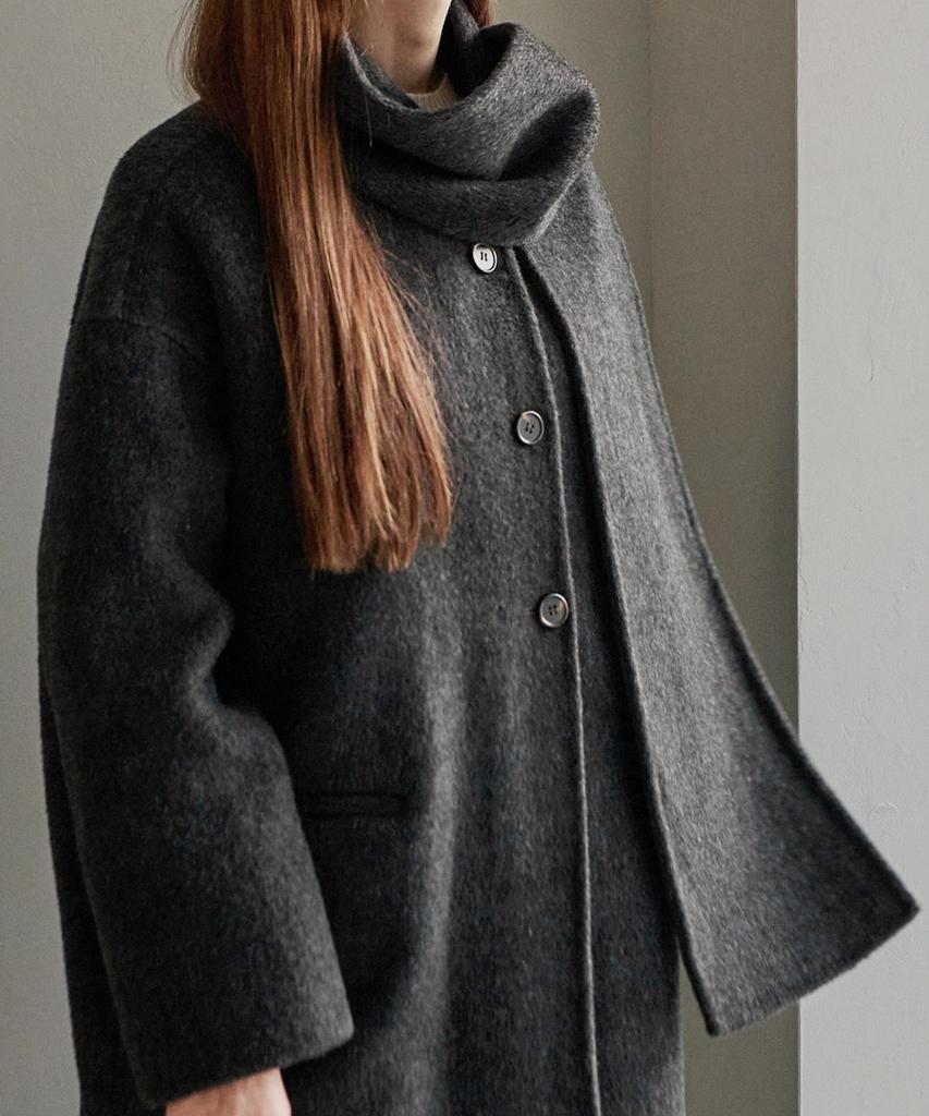 Blancu Modern Scarf Handmade Coat - Charcoal