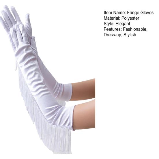 Fringed Elbow Gloves 17.7" Vintage Long Opera Pageant Gloves 1920s Bridal Gloves for Halloween Costume Party Wedding Accessories