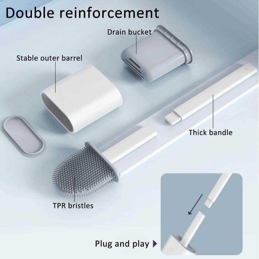 Силиконовая туалетная щетка с настенным контейнером для хранения - Плоская конструкция головки, Подходит для уборки ванной комнаты и кухни, Прочный силиконовый материал