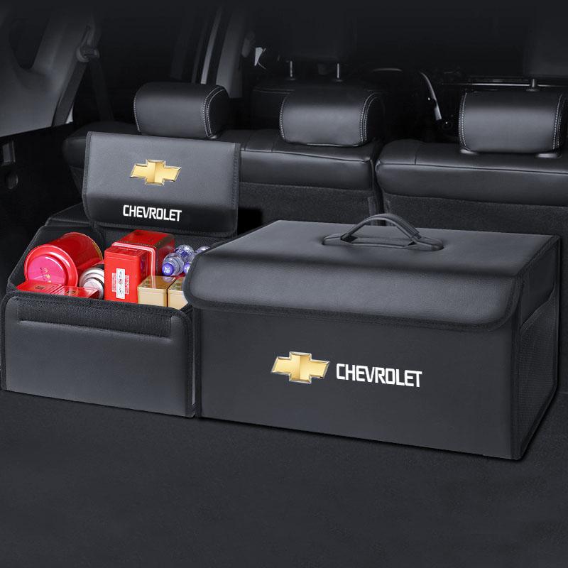 Car Trunk Collapsible Leather Tidying Stowing Box Accessories For Chevrolet Cruze Sonic Silverado Trax Camaro Captiva Equinox SS