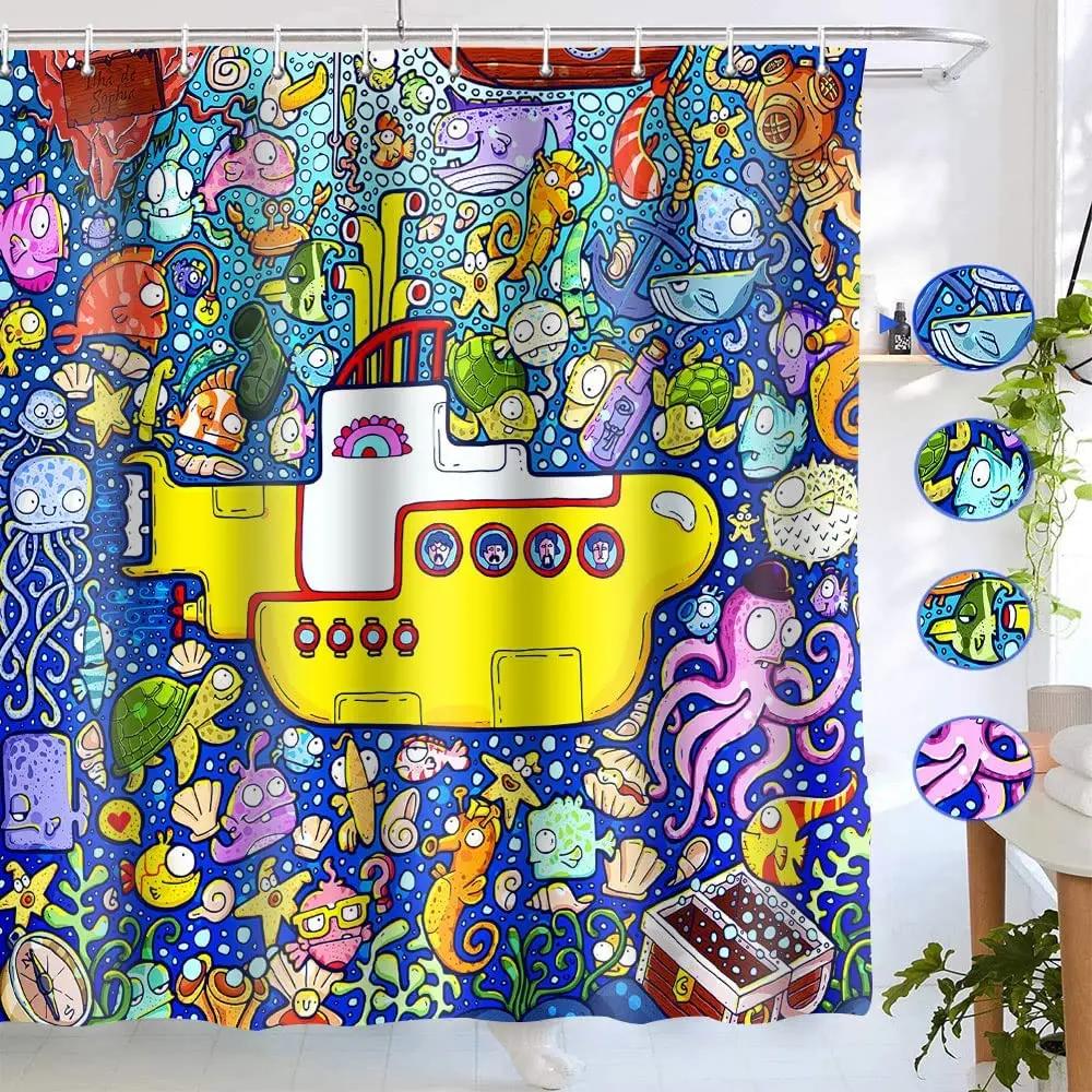 Красочная шторка для ванной "Подводное приключение" - Высококачественная водонепроницаемая, устойчивая к плесени, декор для ванной комнаты для веселых, ярких домов