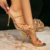 Женские босоножки на высоком каблуке золотистые модные туфли на высоком каблуке женские туфли шпилька педаль с острым носком декоративные простые босоножки на высоком каблуке