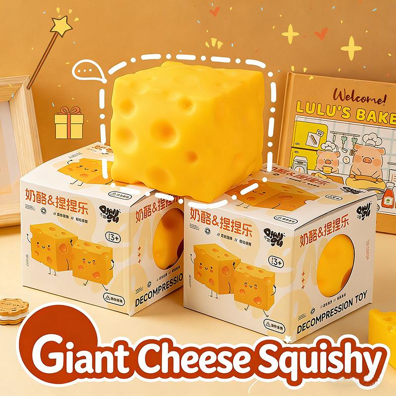 Jumbo Cheese Stress Ball Big Cheese Cube Squishy Soft Shapeable Squeeze Ball Non-Bounce Fidget Toy ASMR Sensory Anti-Stress Gift