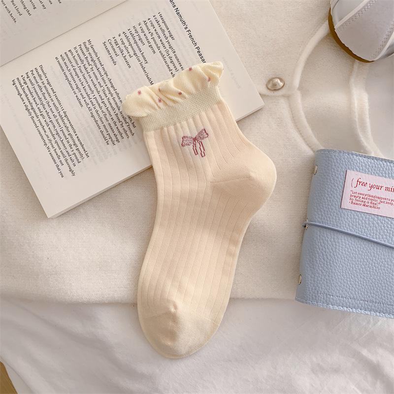 Women's Polka Dot Bowknot Ankle Socks - Thin, Non-slip Cotton for Spring, Summer, Autumn
