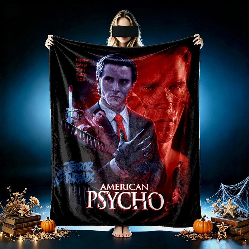 1pc Comfortable Home Print Throw Blanket, Psycho Man Portrait Blanket For Bed and Sofa Use, Special Present For Family