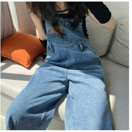 Женский утягивающий джинсовый комбинезон: Новый осенний стиль, омолаживающий, свободный, широкий крой, длина до пола, большой размер.