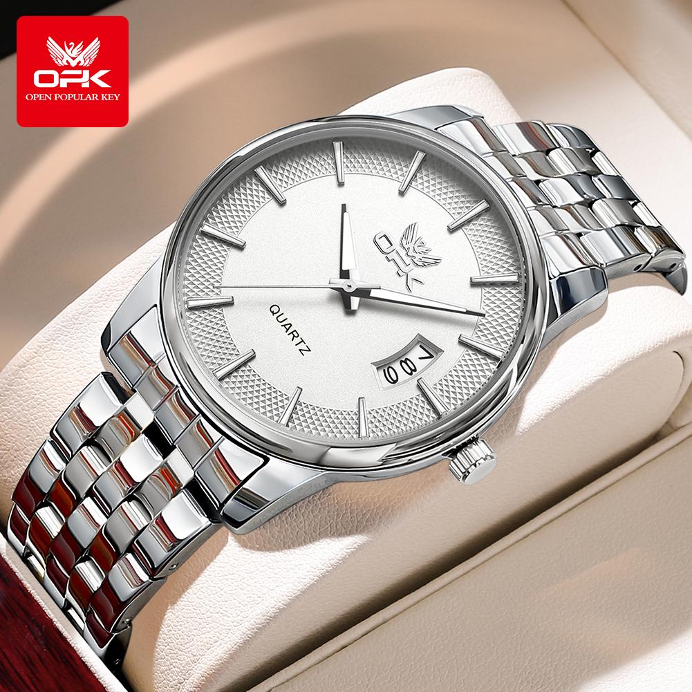 OPK 6045 Men's Watches Simple Fashion Steel strap Auto Date Luminous Waterproof Quartz Wrist Watches for Man Elegant Man Watch