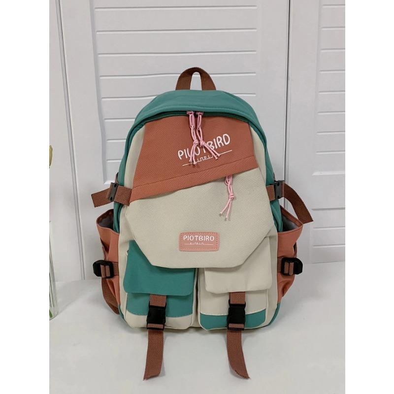 Lightweight Color Block Multi-pocket Casual Schoolbag Large Capacity Fashionable Classic Backpack for Teen Girls Boys Student