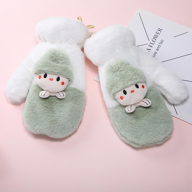 Winter Outdoor Cold-proof Plush Thickened Warm Gloves Women's New Casual Neck Cute Plush Full Finger