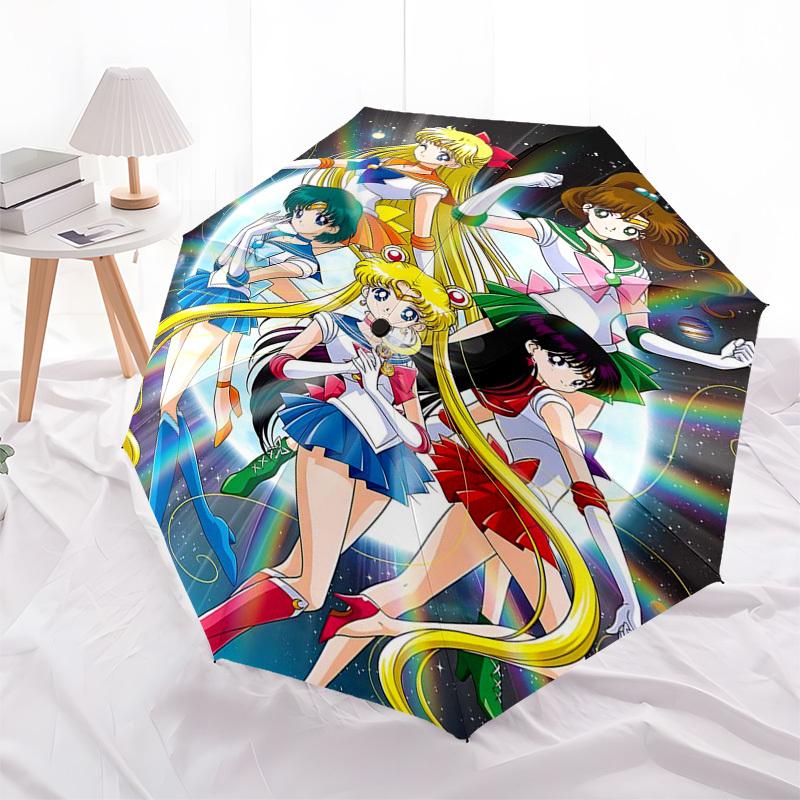 1pc Sailor Moon Auto-Open Close Umbrella Portable Tri-Fold Design with 8-Bone Iron Frame, Outdoor, Gift for Fans, Travelers, Daily Use, Perfect Presen