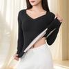 Women Thermal Tops Solid Color V-Neck Long Sleeve Velvet Lining Seamless Elastic Bottom Tops Winter Thermal Blouse