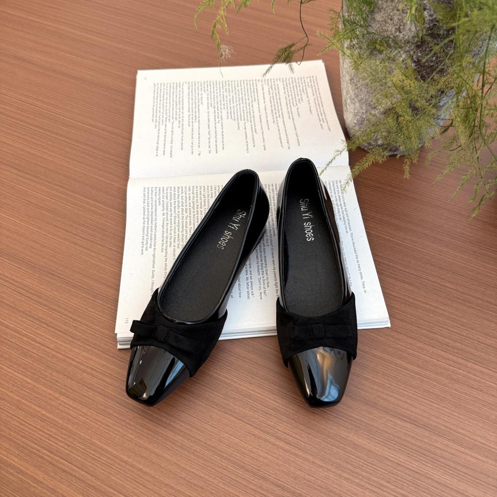 Французский нежный бант толстый каблук туфли-лодочки женские 2025 новые квадратный носок маленький ароматный стиль сочетание цветов поздний вечерний ветер туфли для бабушки