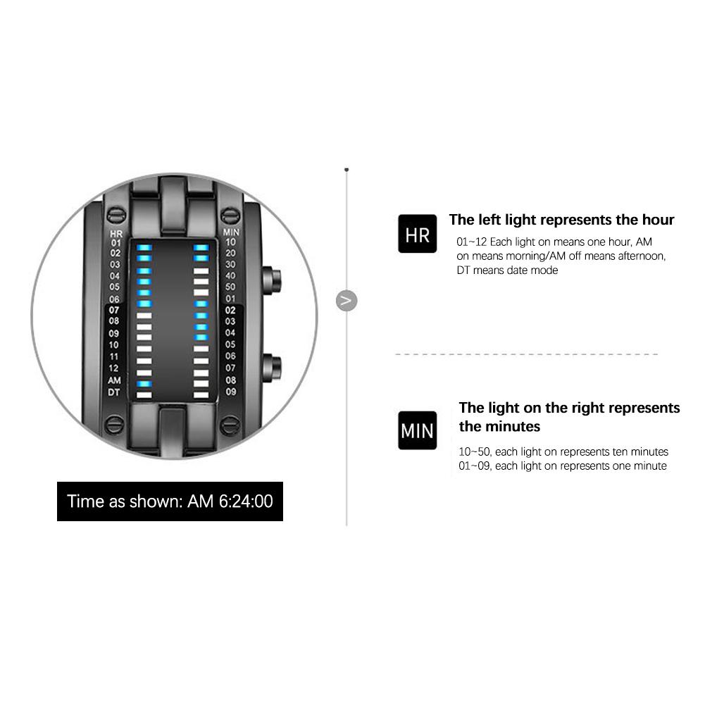 Водонепроницаемые часы с покрытием Роскошные из нержавеющей стали Двоичный Светящиеся светодиодные Электронный дисплей Часы