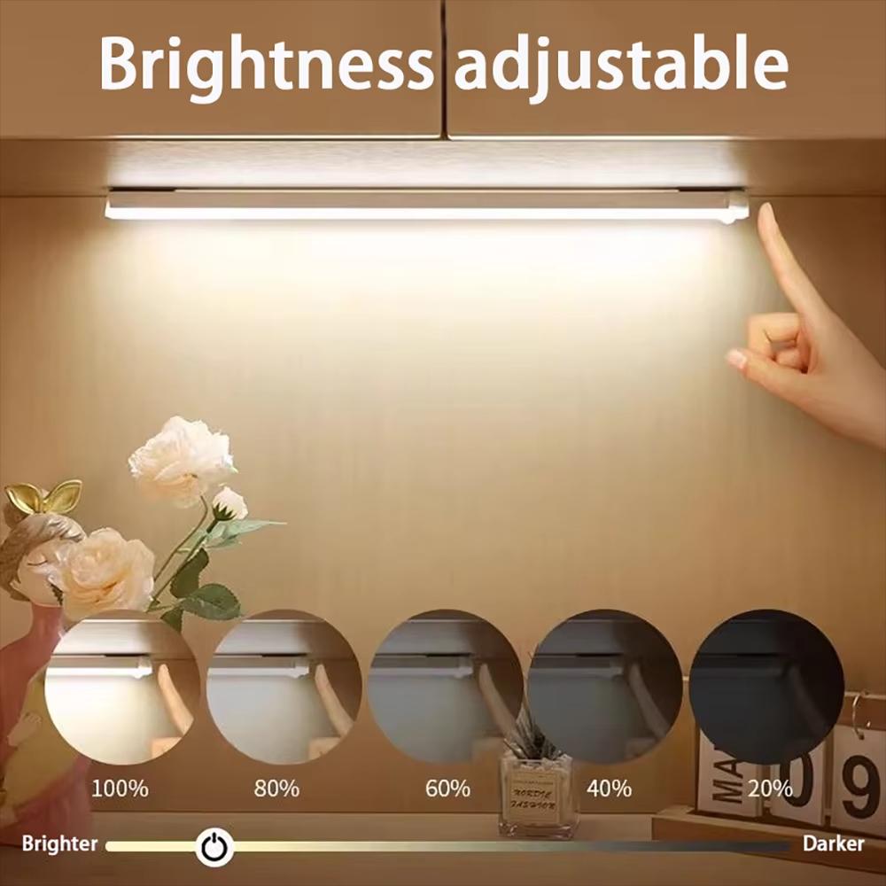 USB Rechargeable LED Bar Lamp with Motion Sensor and Magnetic Installation, Dimmable with 3 Soft Light Modes for Wardrobe, Bedside, Stairs