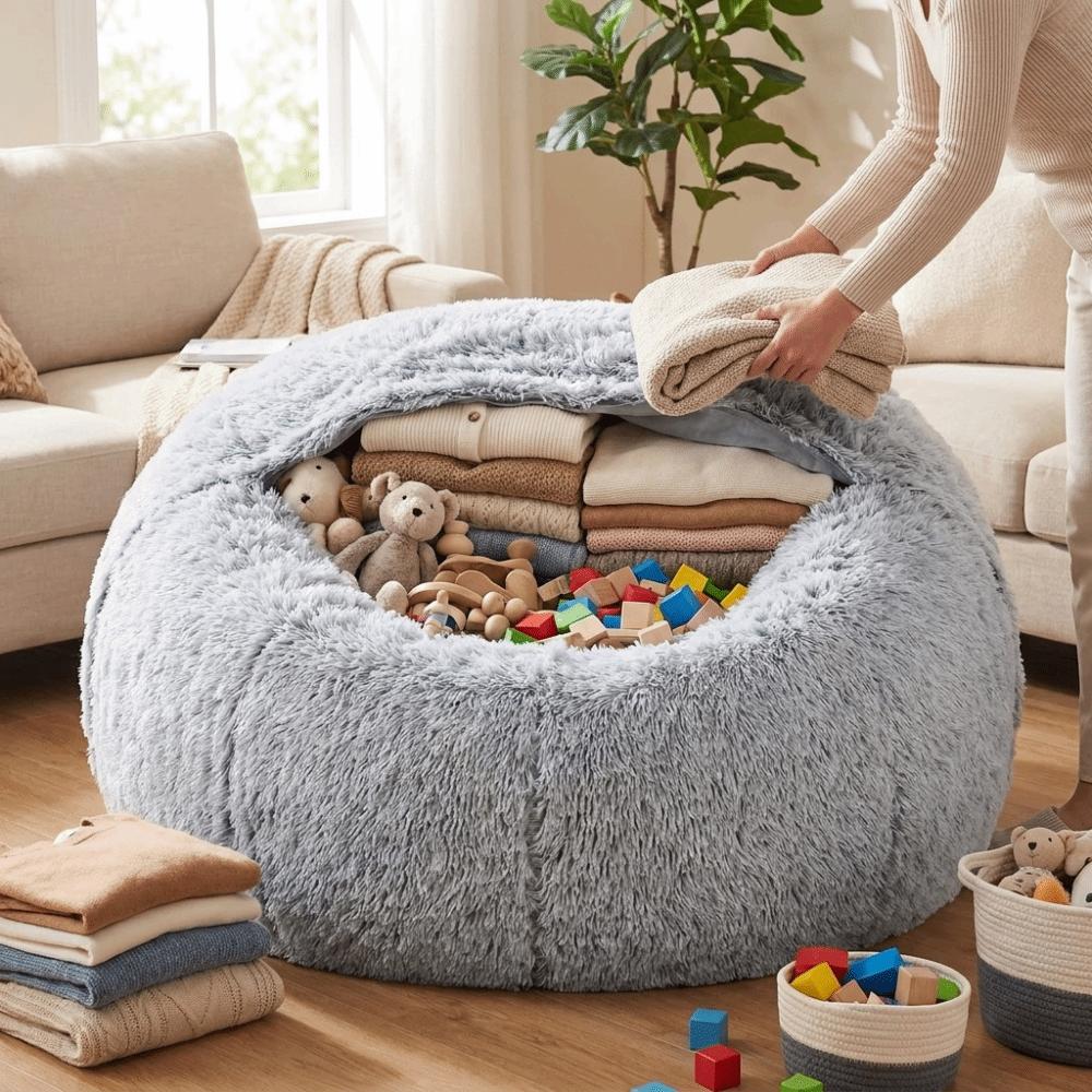 Comfy Soft Fluffy Lazy Sofa Cover Round Cozy Bean Bag Chair Cover Colorful Large Size Storage Bag Living Room