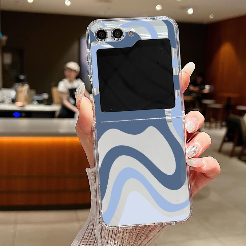Transparent Soft Phone Case For Samsung Galaxy Z Flip 6 5 4 3 5G Flip6 Flip5 Flip4 Metal Buckle Wave Pattern Clear Folding Cover