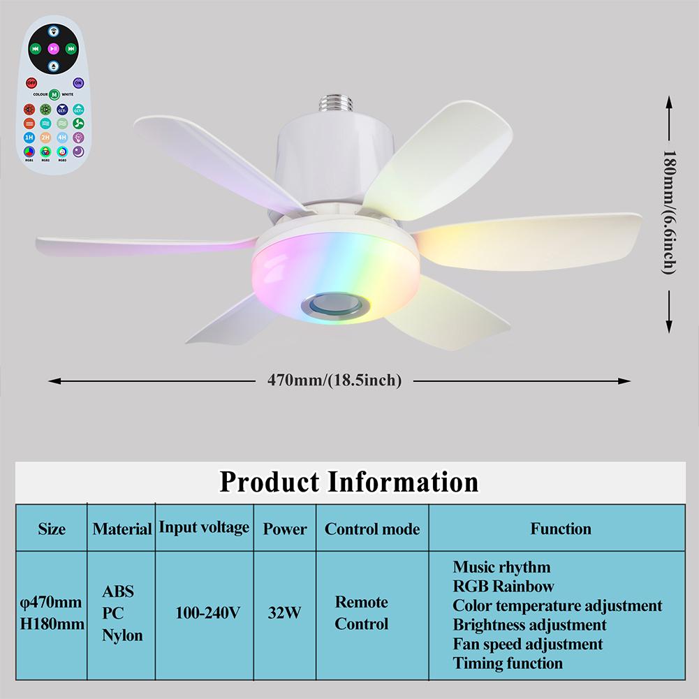 Ceiling Fans with Lights Remote Ceiling Fan RGB Dimmable Light Noiseless Black Modern Small Ceiling Fan for Bedroom Indoor 32W