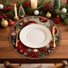 4pcs/6pcs Vintage Christmas Round Placemats, Washable Linen Table Mats Featuring Santa, Reindeer, Red Ornaments, and Poinsettias, Ideal for Kitchen Ta