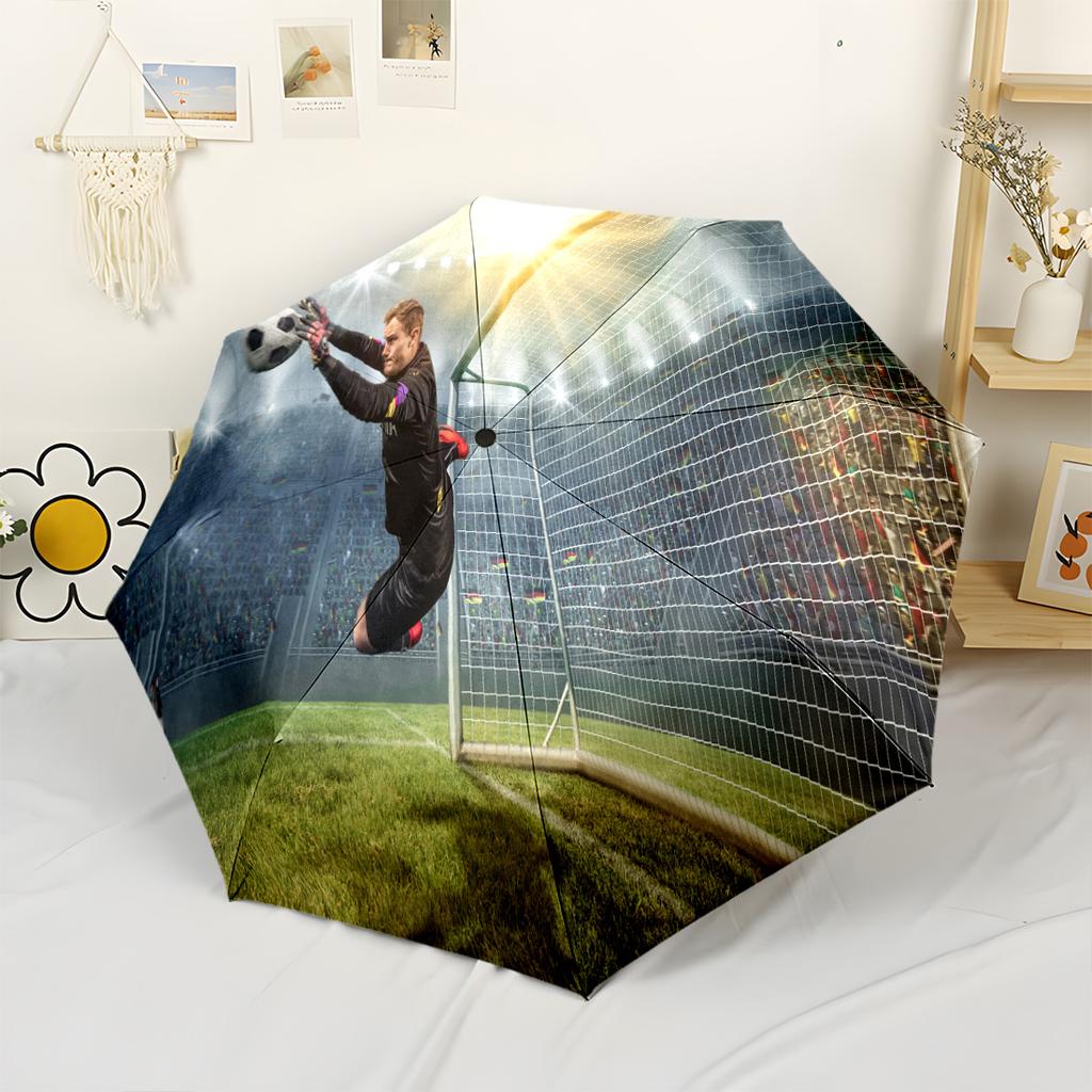 Soccer Player Action Compact Travel Automatic Umbrella Folding Umbrella with 8 Ribs Sturdy Construction for Outdoor Daily Use Stylish Accessory