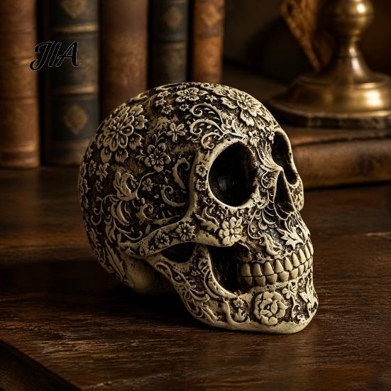 Halloween Tabletop Decorations Creative Skull Flowers Sculpture, Human Head Skeleton Statue, Collectible Figurine Gifts for Adults Home Decor,