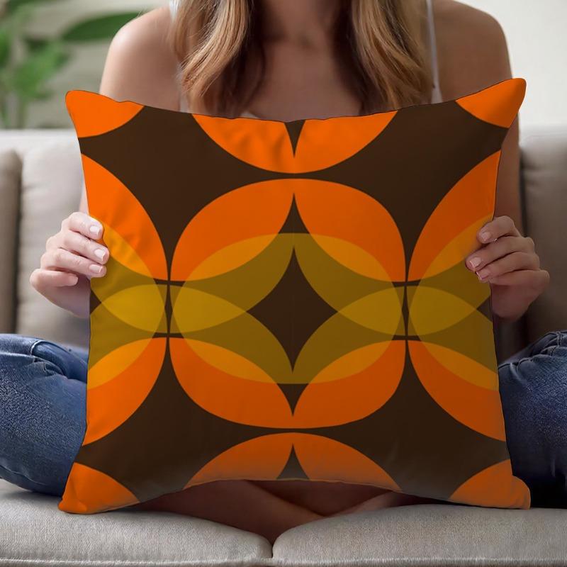 Retro Geometric Pattern Pillow Cover Orange and Brown Abstract Design Cushion Case for Living Room Bedroom Home Decor Gift