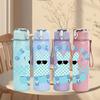 1PC Cool Dog Sunglasses Checkerboard Print 750ml Color Plastic Sports Water Bottle Leakproof Flip Straw Lid Suitable for Sports Office Home Use