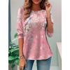 Women's T-shirt 3D Print Cute Dragonfly Petals Print Casual Long Sleeve Round Neck Regular Top Daily Print Pink Spring T-shirt