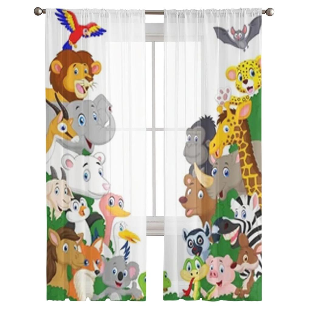 Wild Animal Cartoon Sheer Curtains Bedroom Voile Curtain Living Room Window Sheer Curtains Kitchen Tulle Drapes