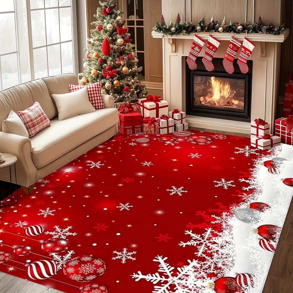 Christmas Snowflake Carpet Home Decoration, Non-Slip, Water-Absorbent And Dirt-Resistant, Bedroom And Sofa Floor Mat