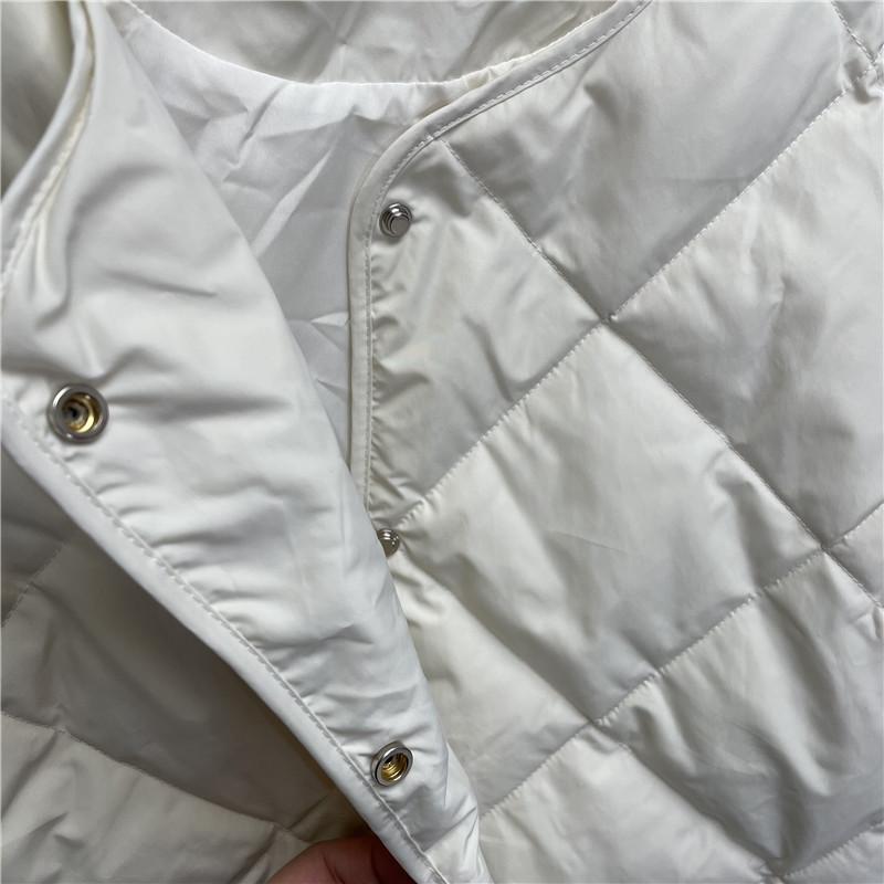 Women Fall Winter White Duck Down Jacket Coat Padded O-Neck Single-breasted Full Sleeve Pocket Lingge Thin Solid Color