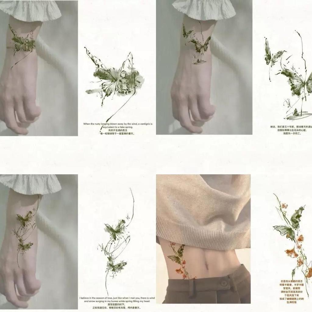 Горная бабочка Весенняя зеленая бабочка Высокая красота Маленькая цветная бабочка татуировка наклейка водонепроницаемая прочная свежая наклейка