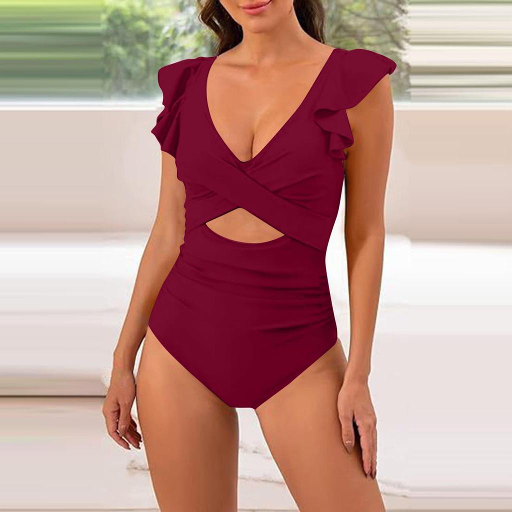 Женский цельный сексуальный бикини модный однотонный с подушечками для бюстгальтера без стальной поддержки купальный костюм