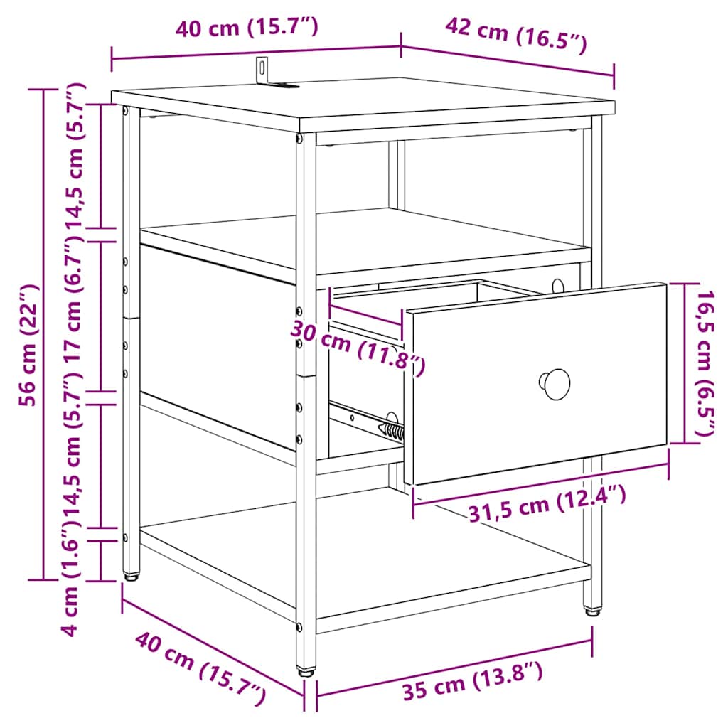 Nightstand Set of 2 Black Oak Effect 40 x 42 x 56 cm