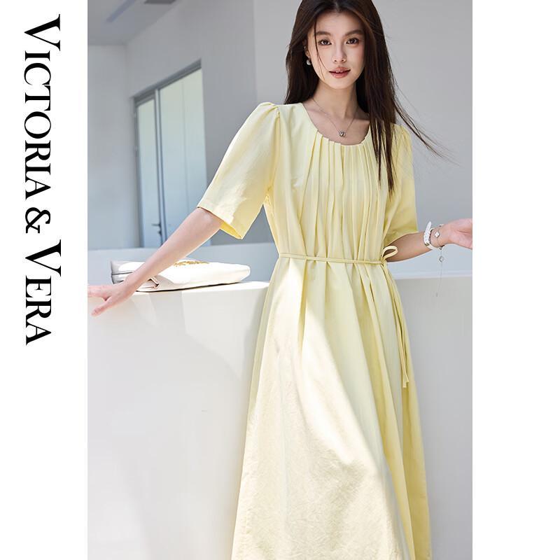 VICTORIA&VERA Women's Tie Pleated Backless Mid-Length Dress V9015L13