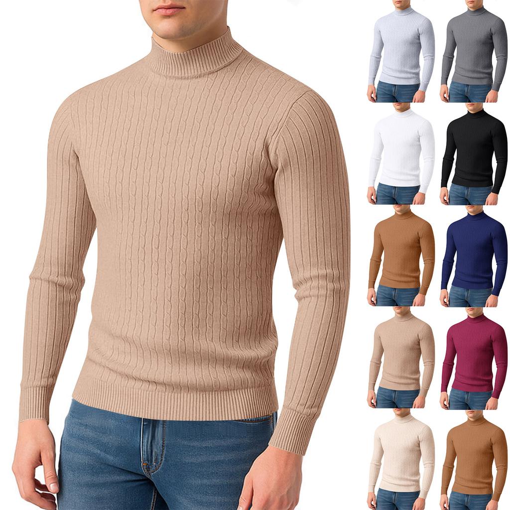 Men's Twisted Solid Color Sweater Men's Half Turtleneck Knitted Bottoming Shirt
