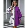 Spring new women's clothing lantern sleeves letter printing personalized splicing temperament versatile loose and thin shirt dress