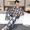 Мужской пижамный комплект в стиле «Плид», весенние хлопковые пижамные комплекты для мальчиков, длинные топы для сна + штаны, комплект из 2 предметов, пижамы