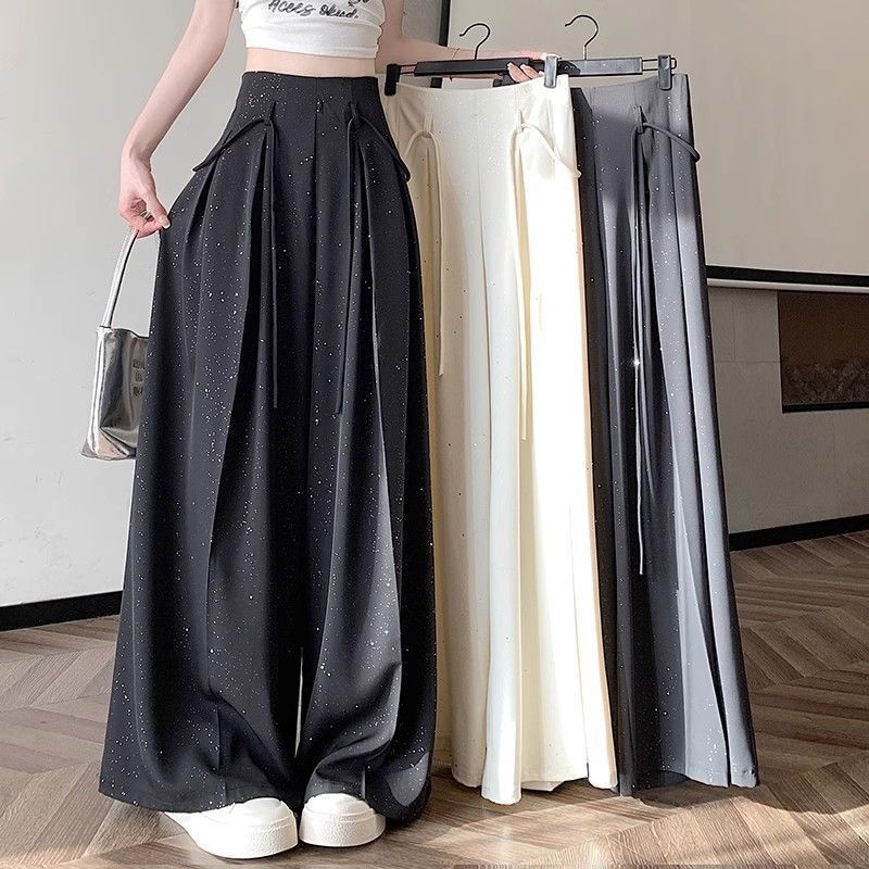 Summer Fashion Wideleg Suit Skirt Pants For Women With Solid Color And Fine Flash Design