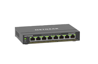 Netgear Коммутационный концентратор 8 портов Gigabit в металлическом корпусе, монтируемый на стену, бесшумный, безвентиляторный, VLAN QoS, неуправляемый Plus GS308EP PoE+ (62 Вт)