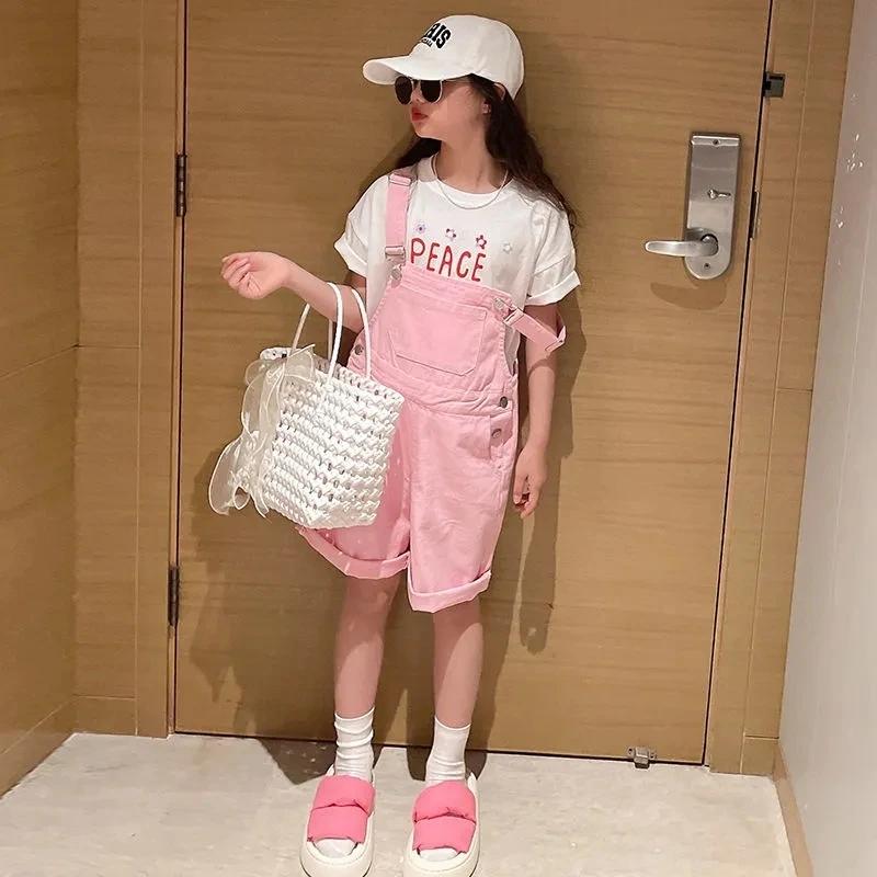 Комбинезон для девочек, летний хлопковый, милый, повседневный, модный комбинезон