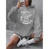 2025 Autumn and Winter Women's Hoodie Black Simple Moon Floral Mushroom Pattern Printed Hooded Pullover Sweatshirt Personality
