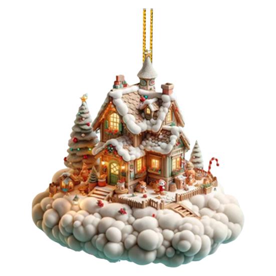 Рождественский домик подвеска акриловый 2D плоский подвесной орнамент мини мультфильм рождественский домик украшение для каминной полки дерева автомобиля
