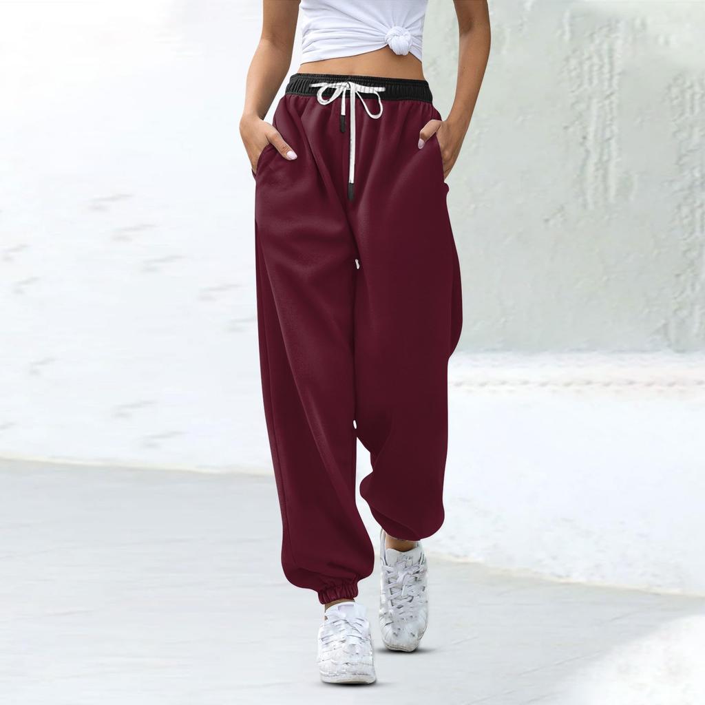 Женские модные спортивные повседневные спортивные штаны с карманами на шнурке и в тон