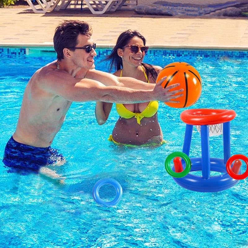 Inflatable Pool Basketball Set,Floating Swimming Ring & Beach Ball Games Summer Party Fun Favors Water Battle for Kids & Adults