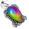 Радужный солнечный кварц драгоценный камень ручной работы серебро 925 пробы кулон 2.36" g8N28